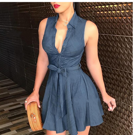 Blue Sleeveless Dress, Casual Tank Dress