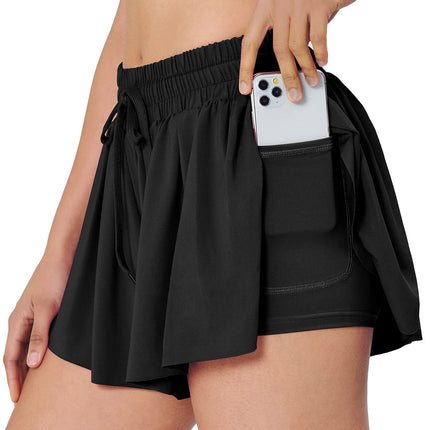 Heathyoga Flowy Shorts for Women 2 in 1 Gym Yoga Butterfly Shorts Flowy Running Shorts Athletic Shorts Workout Shorts Black