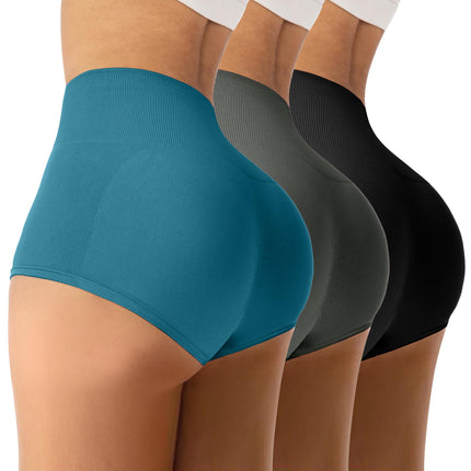 YWBIN 3 Piece Womens Seamless Yoga Booty Shorts High Waist Scrunch Butt Lifting Workout Hot Pants