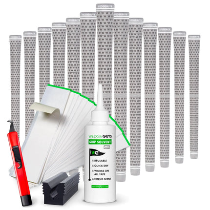 Wedge Guys GLP Velvet Golf Grips 13 Pack with Deluxe Grip Kit | All Weather Performance with Tour Level Traction | in White/Black & Standard/Midsize