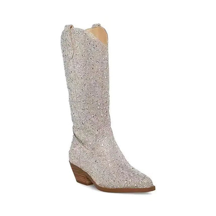 Western Style Rhinestone Knee - High Cowboy Boots - Lamarshop1