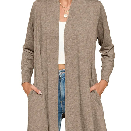JollieLovin Womens Plus Size Long Sleeve Lightweight Cardigans Open Front Casual Soft Drape Fall Dusters Khaki - Lamarshop1