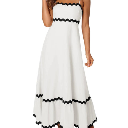 ZESICA Womens 2024 Summer Spaghetti Straps Sleeveless Backless Sundress Flowy Smocked Lace Swing A Line Midi DressWhiteLarge - Lamarshop1