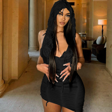 Solid Color Casual Sleeveless Hooded Tassel Dress