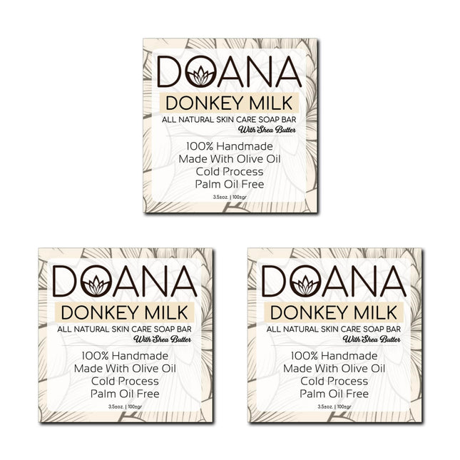 Donkey Milk Soap Bar - Now with SHEA BUTTER - With Olive Oil and Coconut Oil Palm Oil Free (Pack of 3)