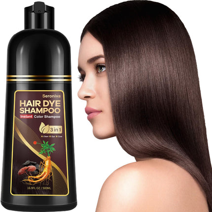 GURKOOYD Chestnut Brown Hair Dye Shampoo For Men And Women 3 In 1 Instant Hair Color Shampoo Hair Dye For Gray Hair Champu Para Canas Easy To Use At Home Natural Ingredients For Sensitive Skin