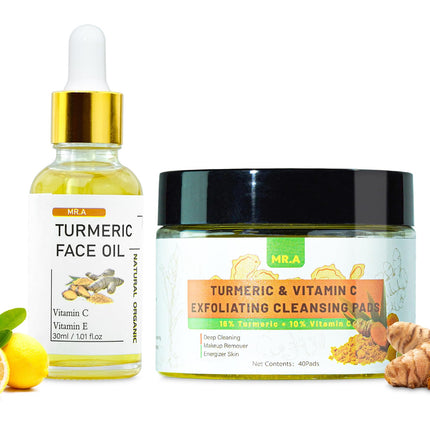 40 pcs Turmeric Cleansing Pads for Face Turmeric Facial Oil Turmeric Exfoliating Face Scrub Pads for Glow Up Acne Scars Unclog Pores Turmeric Face Oil for Dry Skin Turmeric Face Serum