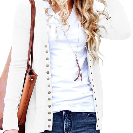 NENONA Womens Long Sleeve Lightweight Cardigans Open Front Button Down Basic Soft Outwear(White - L) - Lamarshop1