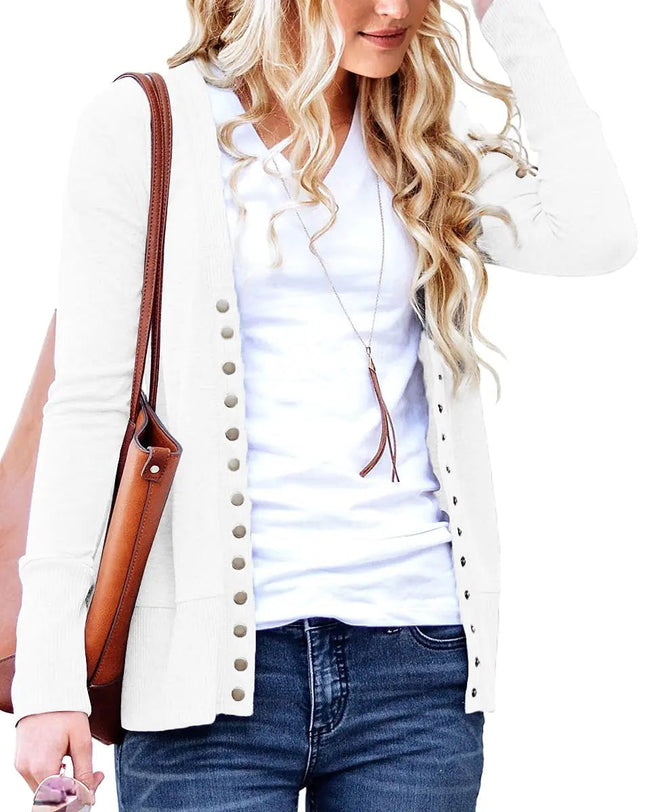 NENONA Womens Long Sleeve Lightweight Cardigans Open Front Button Down Basic Soft Outwear(White - L) - Lamarshop1