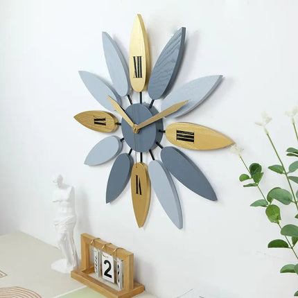 Leaf Wall Clock, Wooden Minimalist Design for Living Room - Lamarshop1