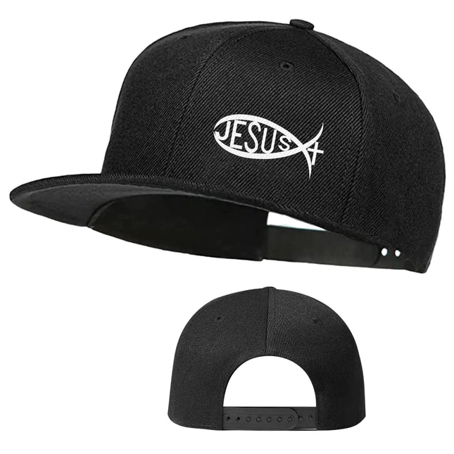 Jesus Christ Hats Mens Snapback Flat Bill Brim Hats for Men Black Snap Backpack Dad Life Jesus Christian Fish Fitted Hat Baseball Cap Fishing King Lord Sports Caps Christian Gifts for Women