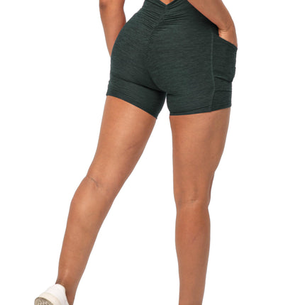 Danysu Biker Shorts with Pockets Scrunch Butt Booty Workout Shorts High Waisted Lifting Athletic Gym Bottoms Heather Pine Green XS