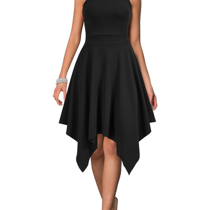 WOOSEA Womens Sleeveless Halter Neck Formal Dress Hem Asymmetrical A Line Party Cocktail Dress Black