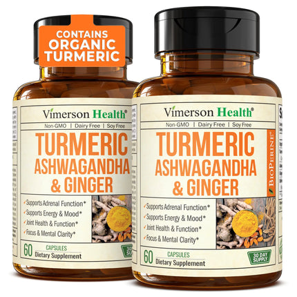 Turmeric Curcumin & Ashwagandha Supplements with Black Pepper. 95% Curcuminoids. Joint Support Supplement with Organic Tumeric Ginger & Bioperine. Aids Joint Health Energy. 2 Pack - Lamarshop1