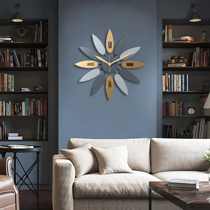 Leaf Wall Clock, Wooden Minimalist Design for Living Room - Lamarshop1
