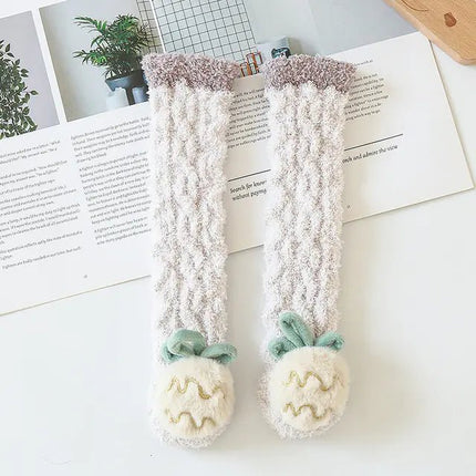 Thick Coral Velvet Baby Socks with Cartoon Designs