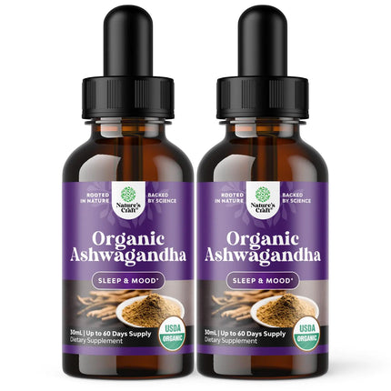 USDA Organic Ashwagandha Liquid Drops - Liquid Ashwagandha Root Extract for Stress and Mood Support - Tasty Adaptogenic Ashwagandha Tincture - Non GMO Vegan Gluten Alcohol and Sugar Free (2 Pack) - Lamarshop1