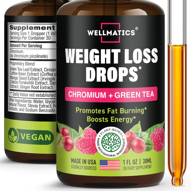 Advanced Weight Loss Liquid Drops – Made in USA - Metabolism Booster & Appetite Suppressant Diet Drops with Green Tea Cinnamon Bark Green Coffee African Mango Ginger Root & More - 1 Fl Oz - Lamarshop1
