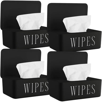 Singhoow 4 Pack Baby Wipes Dispenser Refillable Wipe Holder with Lid Toilet Wipes Container for Bathroom Tissue Paper Storage Box for Home Office (Black) - Lamarshop1
