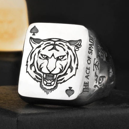 Trendy Silver Spade Ring - Chinese Zodiac Tiger Year