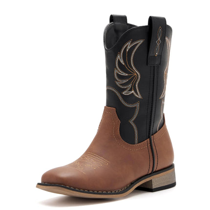 Kids Western Cowboy Boots for Boys Girls Square Toe Cowgirl Boots Mid Calf Riding Shoes with Zipper (Little Kid/Big Kid) - Lamarshop1