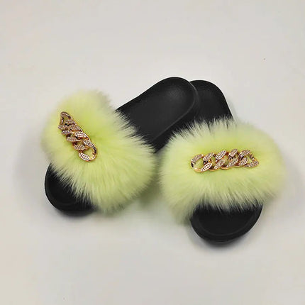 Plush Imitation Fox Fur Flip Flops Fashion Slippers - Lamarshop1