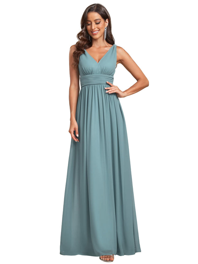 Ever-Pretty Womens Bridesmaid Dress V-Neck Sleeveless A Line Chiffon Floor Length Formal Dress Light Teal US10