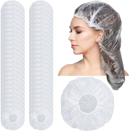 50 Pieces Lengthen Disposable Shower Caps Waterproof Clear Elastic Bath Hair Caps for Women Big Thick Long Hair Locs Braids for Portable Travel Spa Home Use Hotel Salon Individually Wrapped