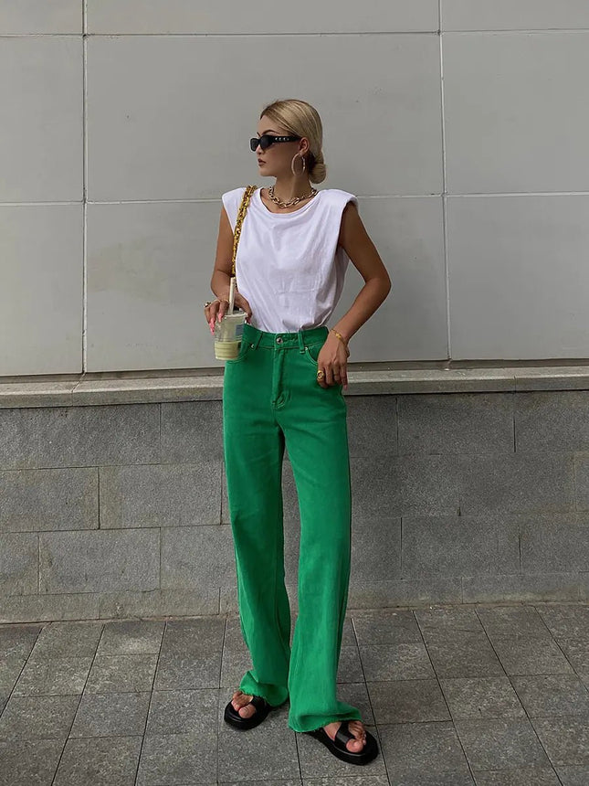 Women's Rose Red High Waist Wide Leg Jeans