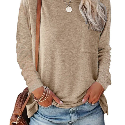 Pocket Split Long - sleeved Casual T-shirt - Lamarshop1
