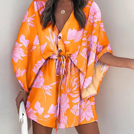 2023 Summer A-Line Dress with V-Neck and Tie Design