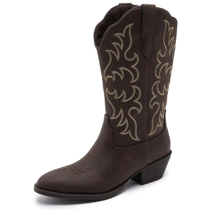 Cowboy Boots for Women - Classic Embroidery Traditional Style Cowgirl Boots Comfortable Western Boots for Women & Teen Girls - Mid Calf Brown Cowgirl Boots (Ariela - Brown - 6) - Lamarshop1