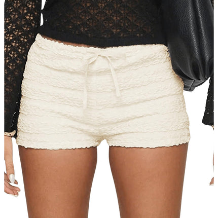 BEAUDRM Womens Y2k Ruffle Shorts Textured Low Waist Ruched Mini Shorts Bloomer Shorts Tie Front Micro Shorts Apricot Medium