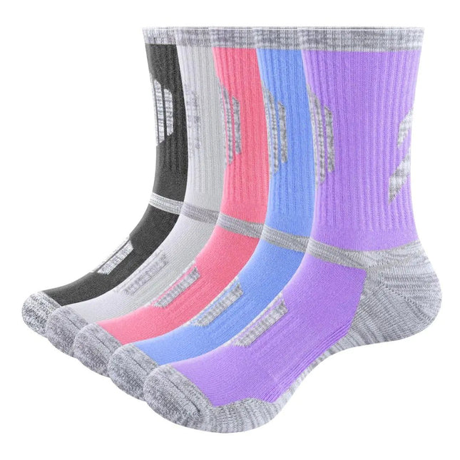 YUEDGE Womens Hiking Socks Moisture Wicking Athletic Socks Padded Work Boot Socks Casual Cotton Socks for Women Size 9-11 Multicolor 5 Pairs