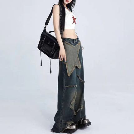 Retro Distressed Wide Leg Jeans for Women