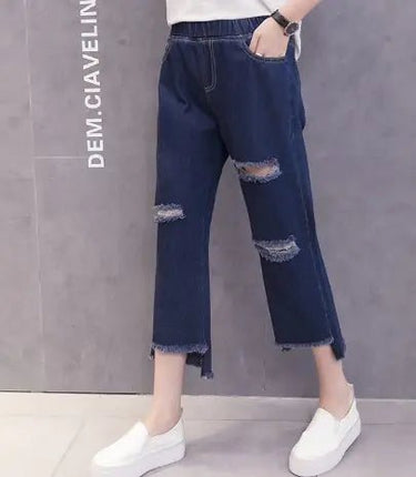 High-Waisted Ripped Wide-Leg Jeans