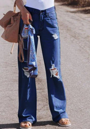 High Waist Water Washed Wide-Leg Jeans