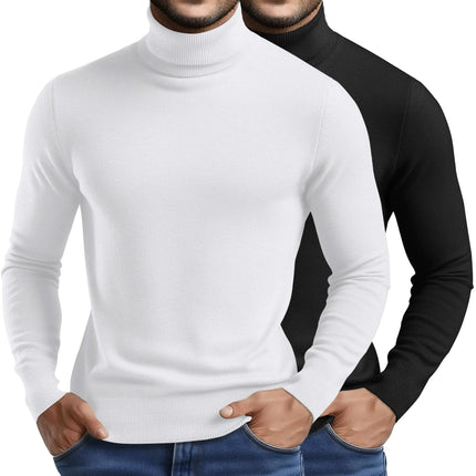 Riyiper 2 Pack Mens Turtleneck Sweater Slim Fit Knitted Basic Tops Lightweight Long Sleeve Ribbed Casual Pullover Top(Black WhiteXXL) - Lamarshop1