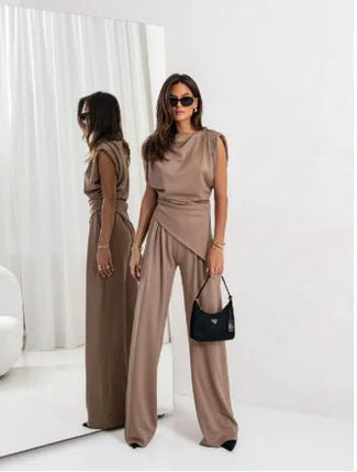Elegant Women's Summer Two - Piece Set with Wide Pants - Lamarshop1