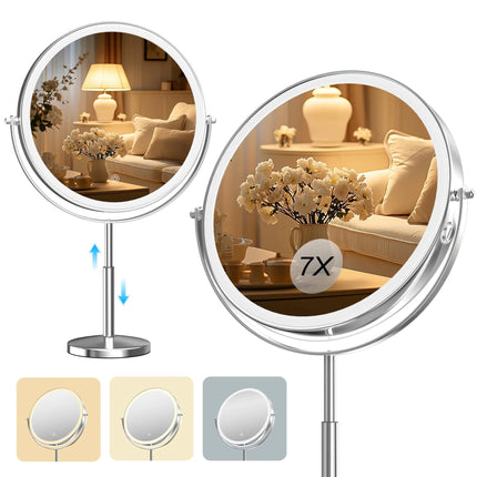 Hasipu 10 - inch Lighted Makeup Mirror with Magnification Rechargeable 3000 mAh Vanity Mirror with Lights Desk Mirror with Dimmable Brightness 3 Lighting Modes Height Adjustment 360° Rotation - Lamarshop1