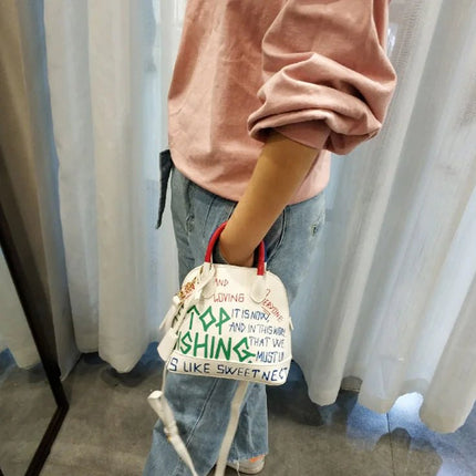 Mini Shell Bag with Graffiti Letter Print Design - Lamarshop1