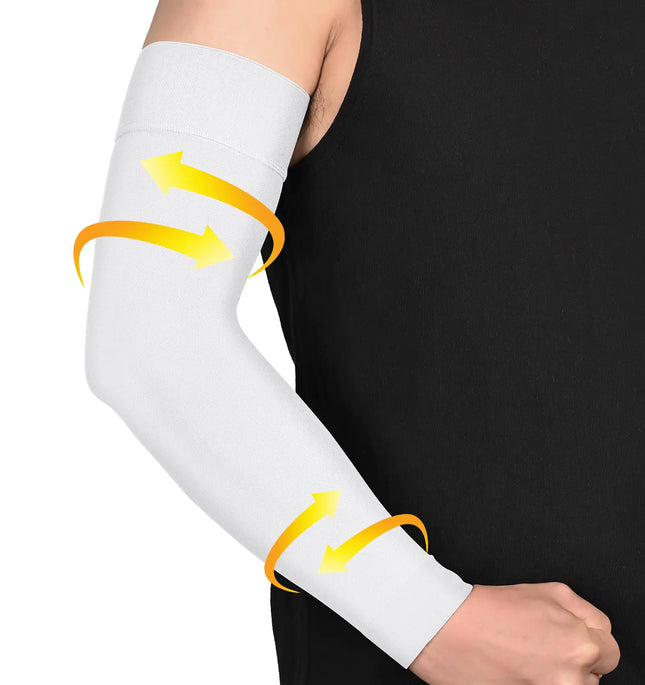 MGANG Lymphedema Compression Arm Sleeve for Women Men Opaque 15 - 20 mmHg Compression Full Arm Support with Silicone Band Relieve Swelling Edema Post Surgery Recovery Single White S - Lamarshop1