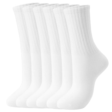 SHIZEN White Crew Socks for Women Womens Crew Socks White Quarter Thick Cotton Socks Women White Thin Crew Socks Long Mid Calf Athletic Socks Women 3 Pairs Pack Size 6-11 (S2054-3W)
