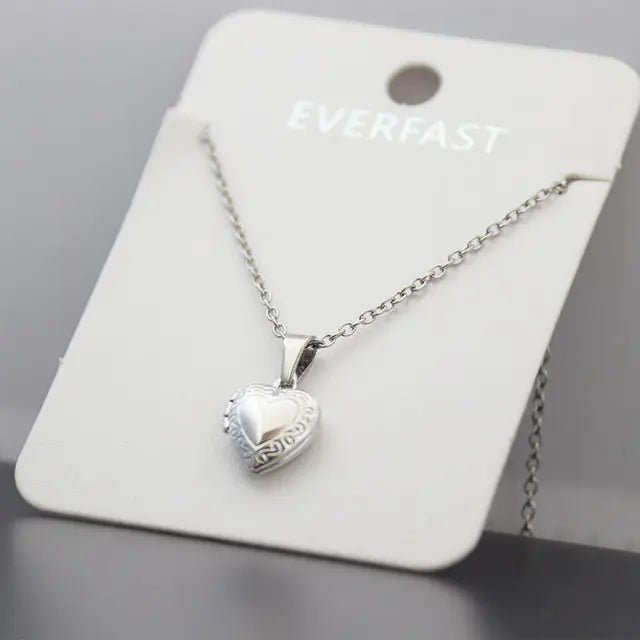Stainless Steel Heart Shaped Picture Frame Necklace