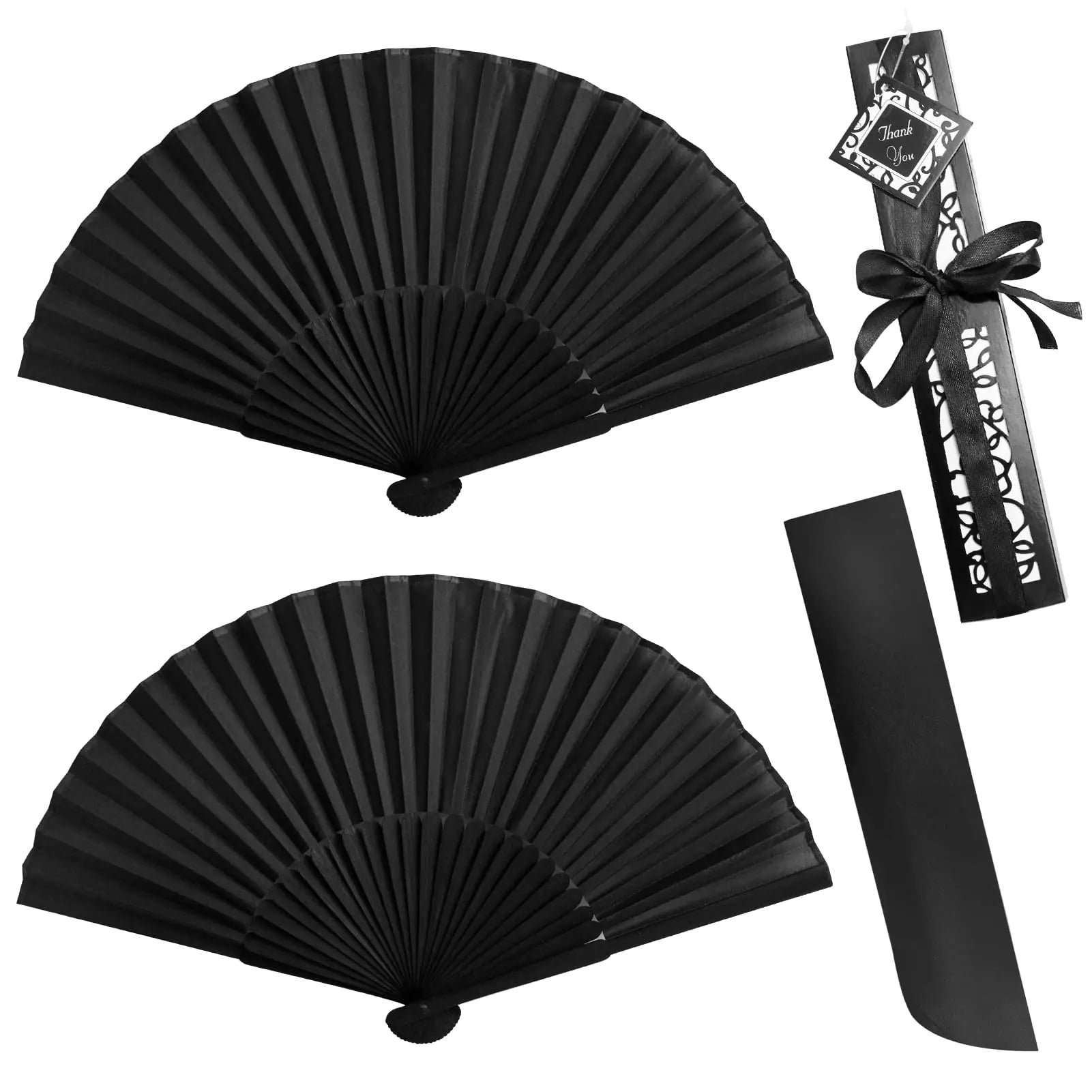 2 Pack Silk Folding FanHandheld Fans Black Hand Fans Hand Held Bamboo Silk Folding Fan Chinese Kung Fu Tai Chi Folding Fan Vintage Retro Fabric Fans for Women PerformanceWedding Party & Gift