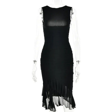 Backless Ruffle Trim Sleeveless Bodycon Dress for Women