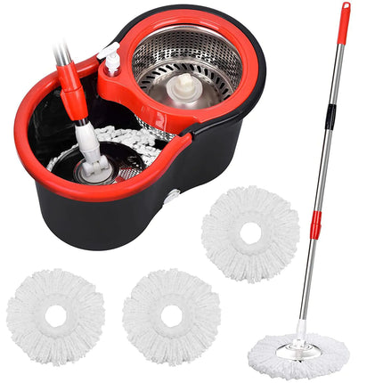 Mop and Bucket Set 360° Spin Mop and Bucket with Wringer Set and 3 Microfiber Mop Refills Stainless Steel 61" Extended Handle Spinning Mop Bucket System for Floor Cleaning - Lamarshop1