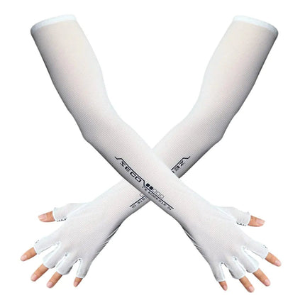 HODORPOWER UV Protection Gloved Arm Sleeves for Men & Women Cycling Ice Arm Sleeve Fingerless Sun Compression Long Arm Cover White One Size - Lamarshop1
