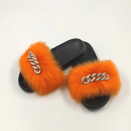 Plush Imitation Fox Fur Flip Flops Fashion Slippers - Lamarshop1
