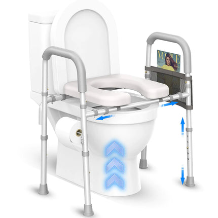 Raised Toilet Seat with Handles Two-ways Adjustable Toilet Seat Risers for Seniors 350lb Elevated Toilet Seat for Handicap Toilet Riser with Handles and Waterproof Pad Toilet Chair Over Toilet